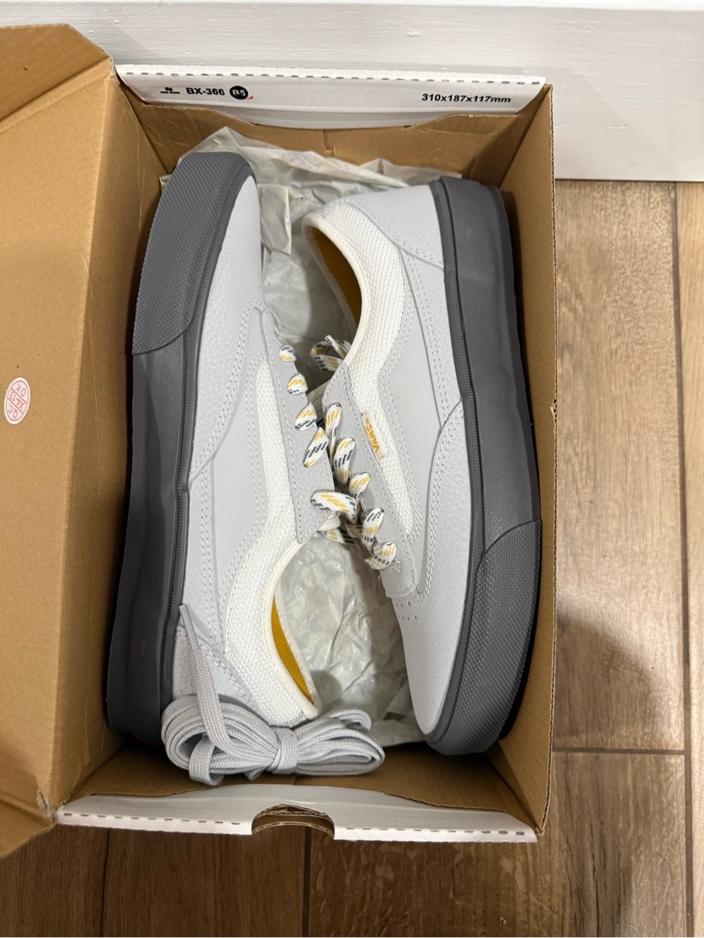 Vans Men's Low-Top Sneakers — White, Gray & Yellow Trim